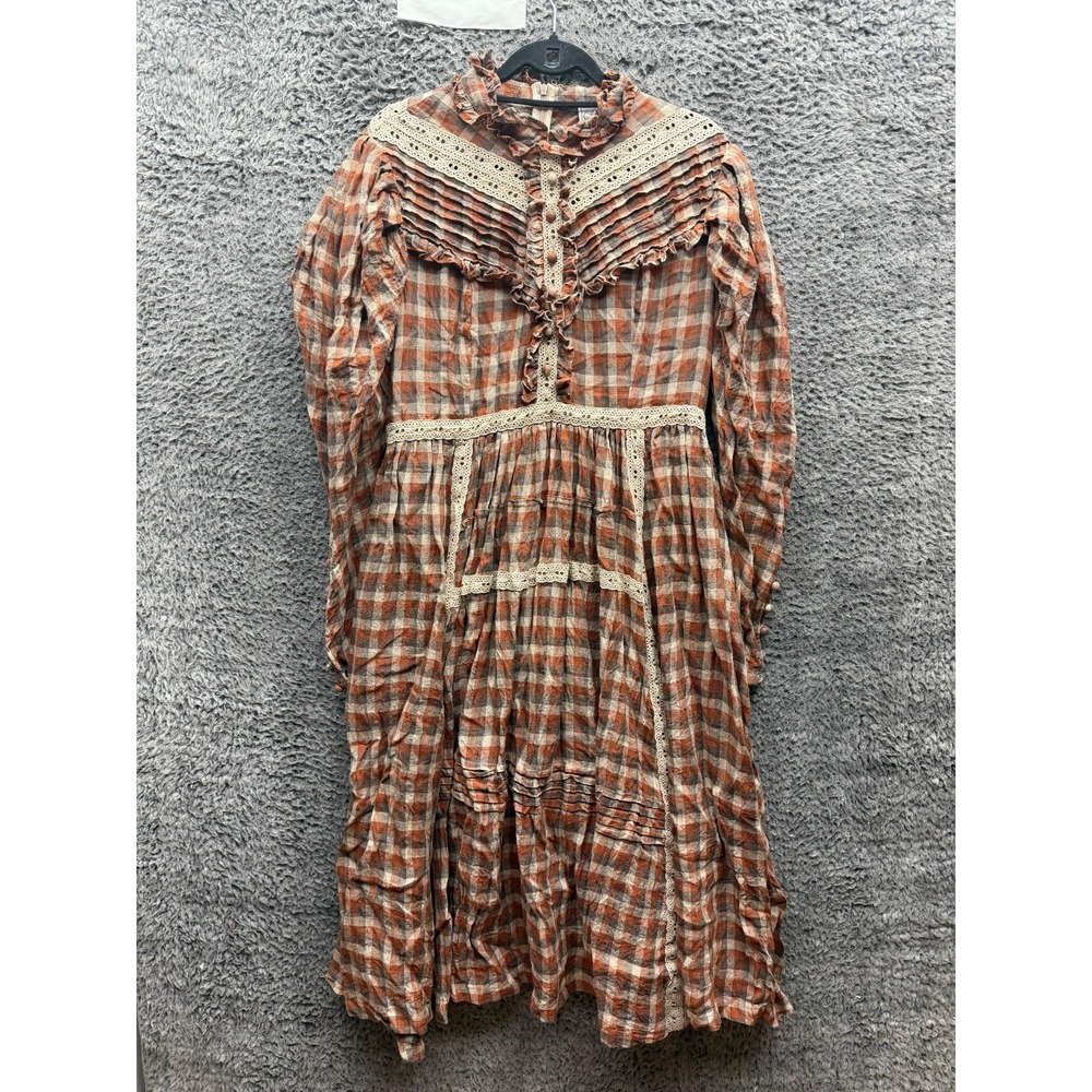 Linennaive Mary 18 Vintage Linen Dress Gown Muted Coral Plaid Plus Size 2X/3X